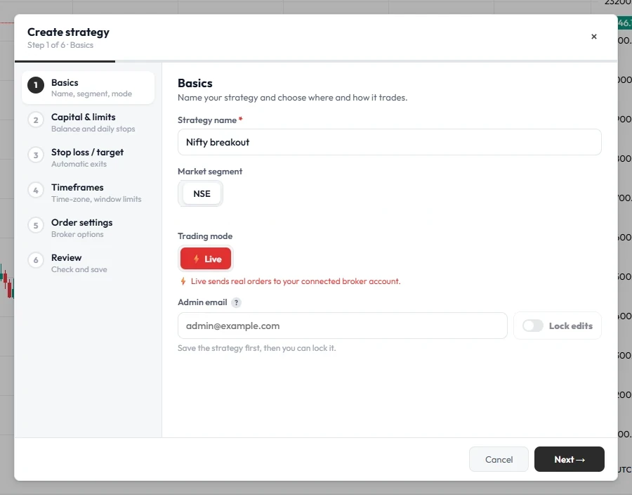 Discipline rules in the strategy wizard: maximum profit, loss and number of orders per time window, from 1 minute to 1 month